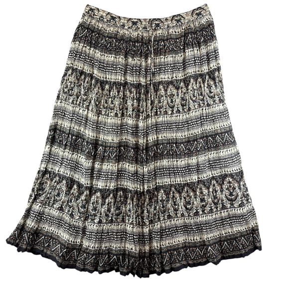 Emanuel Geraldo Earth Tone Patterned Crinkle Cotton Maxi Circle Skirt One Size - Picture 1 of 9